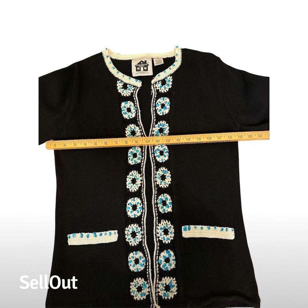 Storybook Knits Women's XS Black Sweater Crochet Flowers & Beading - Picture 2 of 5